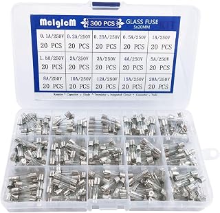MCIGICM 300pcs 5x20mm Fast-Blow Glass Tube Fuses Kit - 15 Values 0.1A-20A 250V Assortment for Electronics Repair