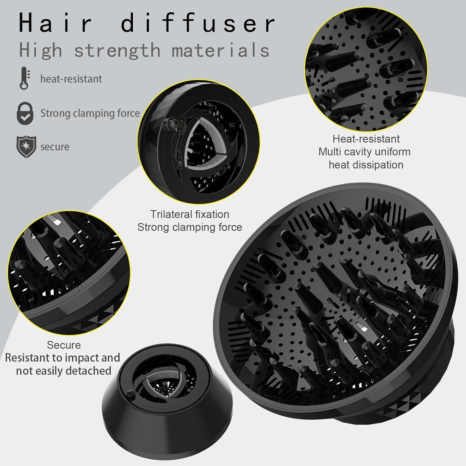 Diffuser Attachment for Hair Dryer,Hair Diffuser,Foldable Hair Diffuser for Curly Hair,1.5-3.2 inch Diffuser Hair Dryer fits,Convenient for Travel，Black