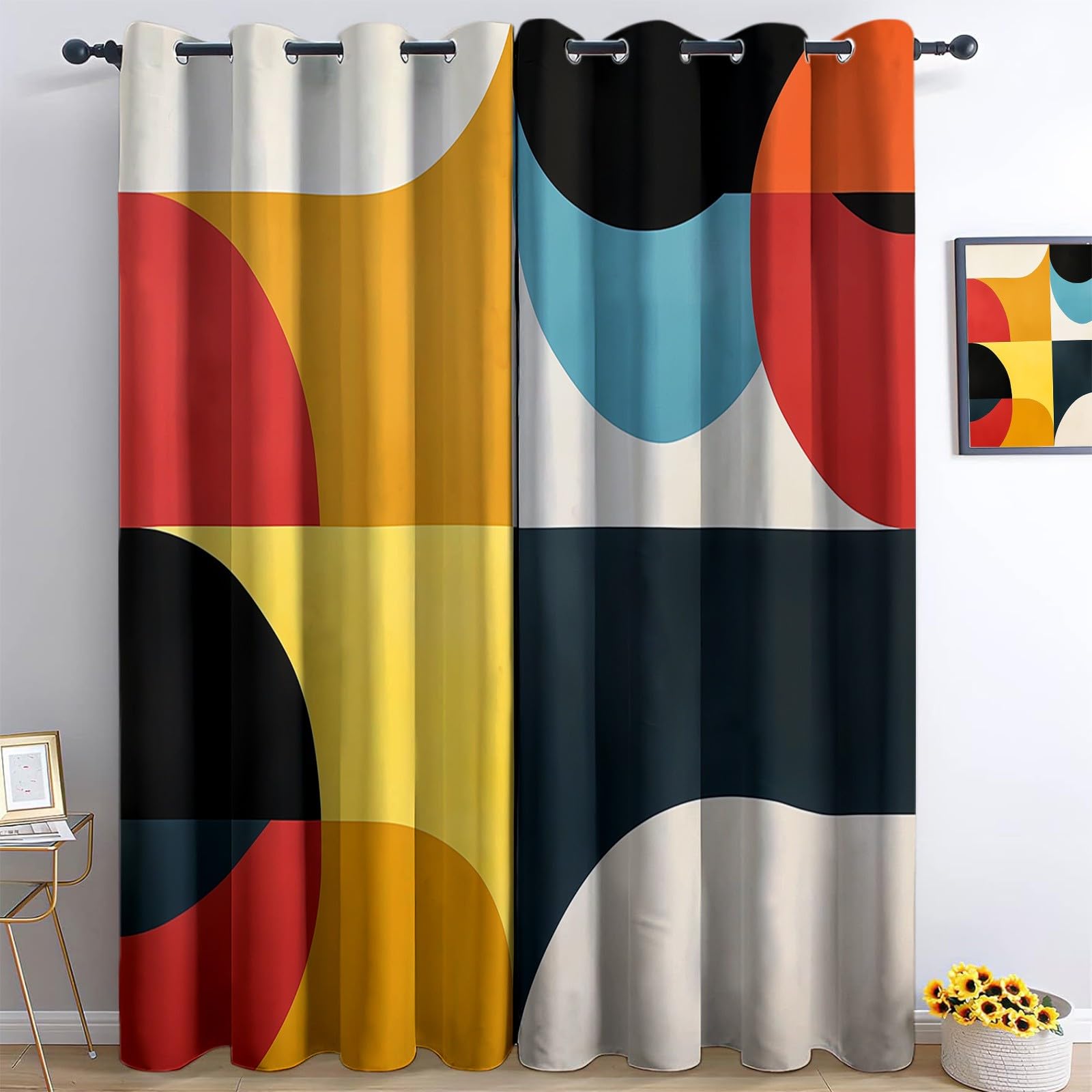 Rideaux Isolants 110L X 215H cm (2 Panneaux), Motifs Géométrie Simple, Tenture Opaque Gris Clair pour Grande Chambre Coloré