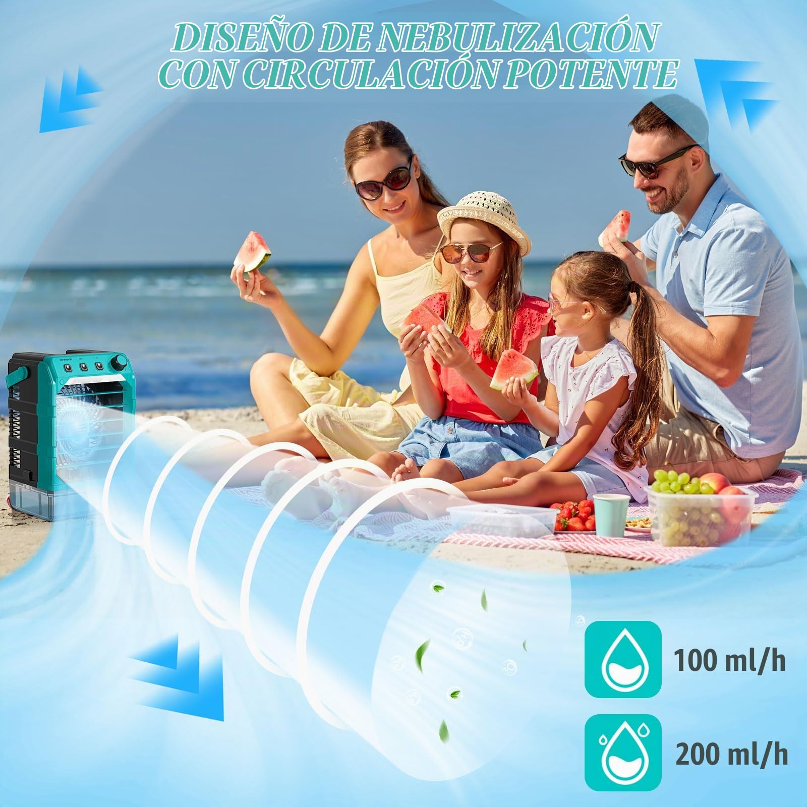 Ventilador con refrigeración por agua, compatible con batería Makita de 18 V y alimentado por USB, enfriador de aire móvil con refrigeración por agua, ventilador con humidificador para terraza, garaje