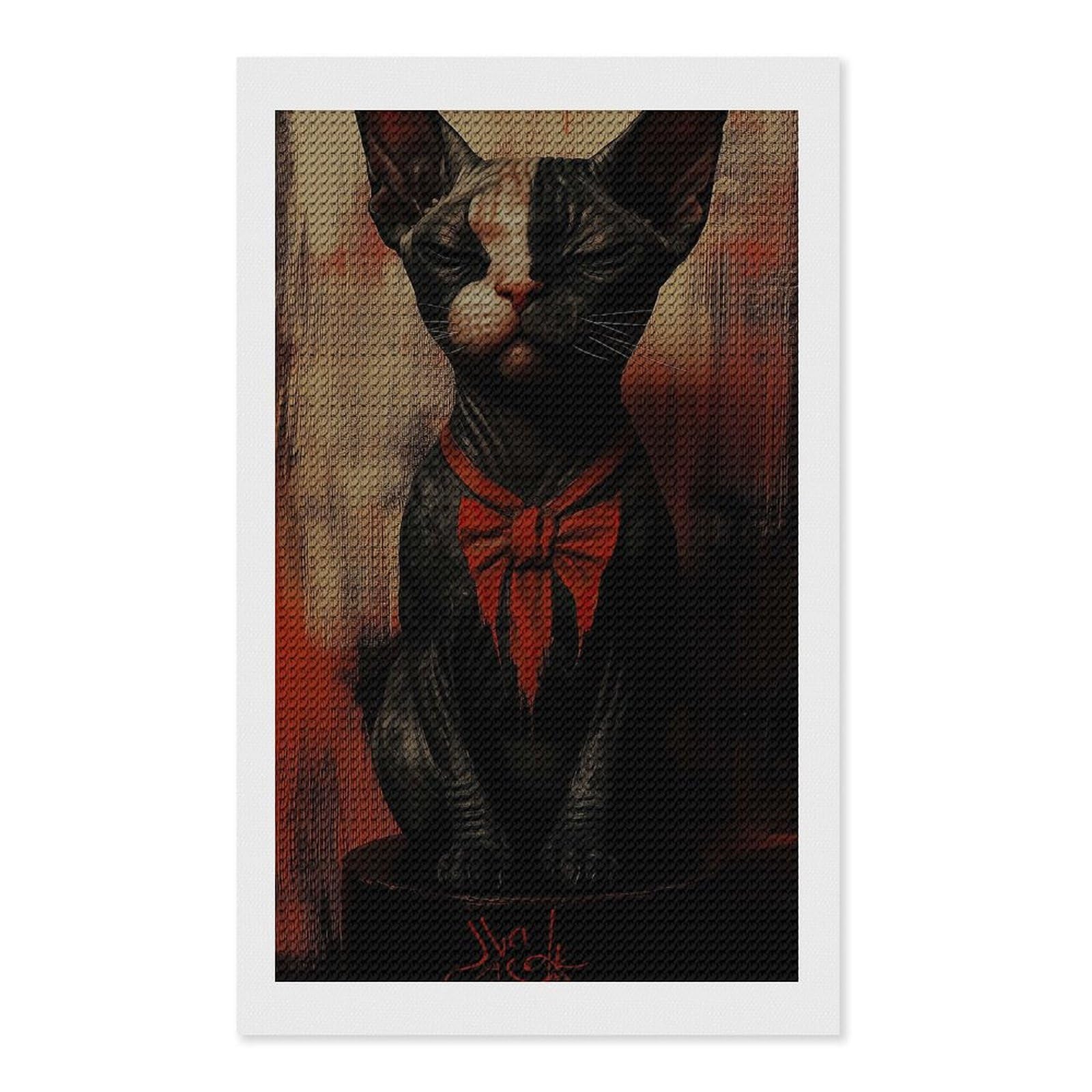 Junmoney Sphynx Cat with Bow Tie 5D Diamond Painting Kit 12"x20", Relaxing DIY, Mindful Craft Project, Full Kit Included, Thoughtful Present