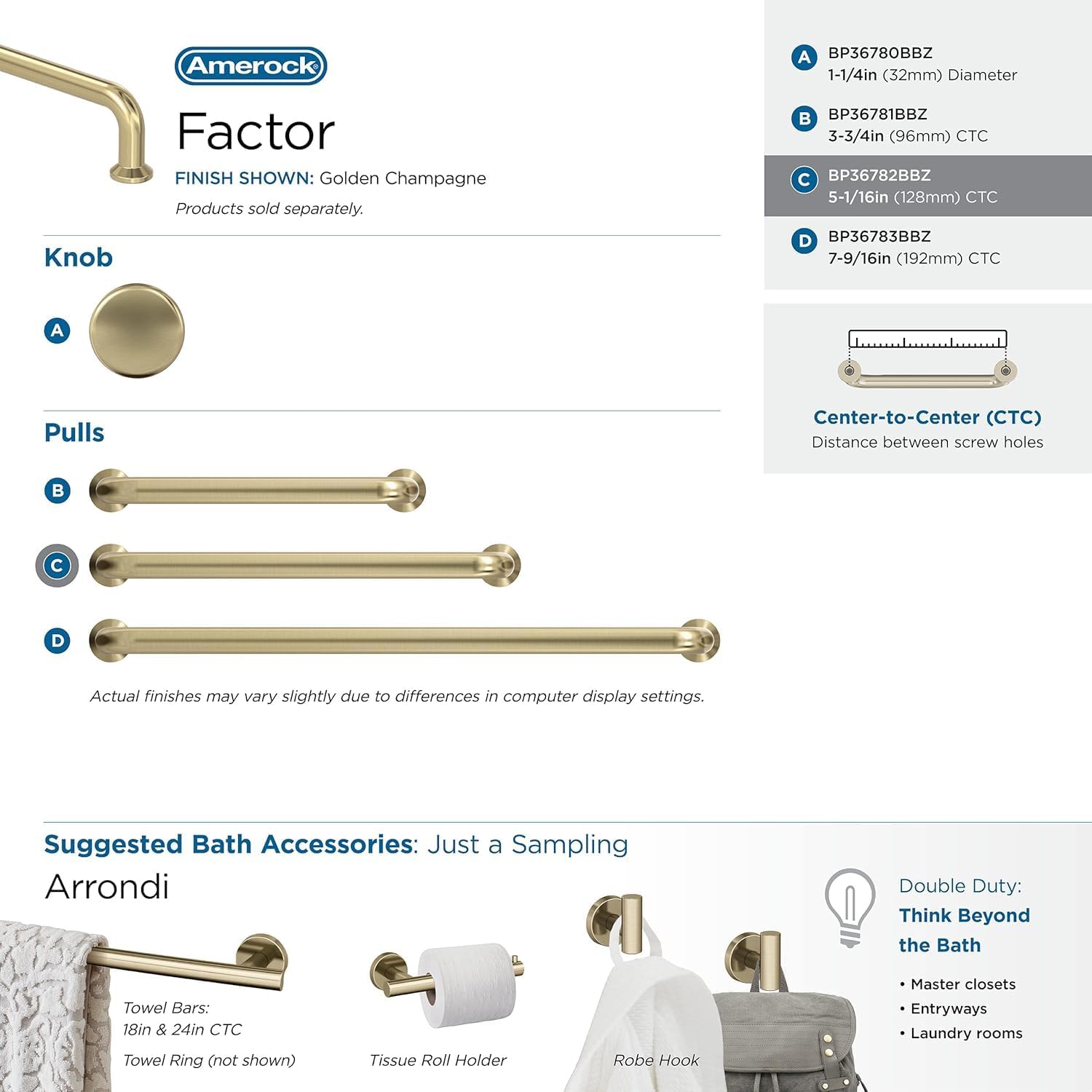 Amerock | Cabinet Pull | Golden Champagne | 5-1/16 in (128 mm) Center-to-Center Drawer Pull | Factor | Kitchen and Bath Hardware | Furniture Hardware