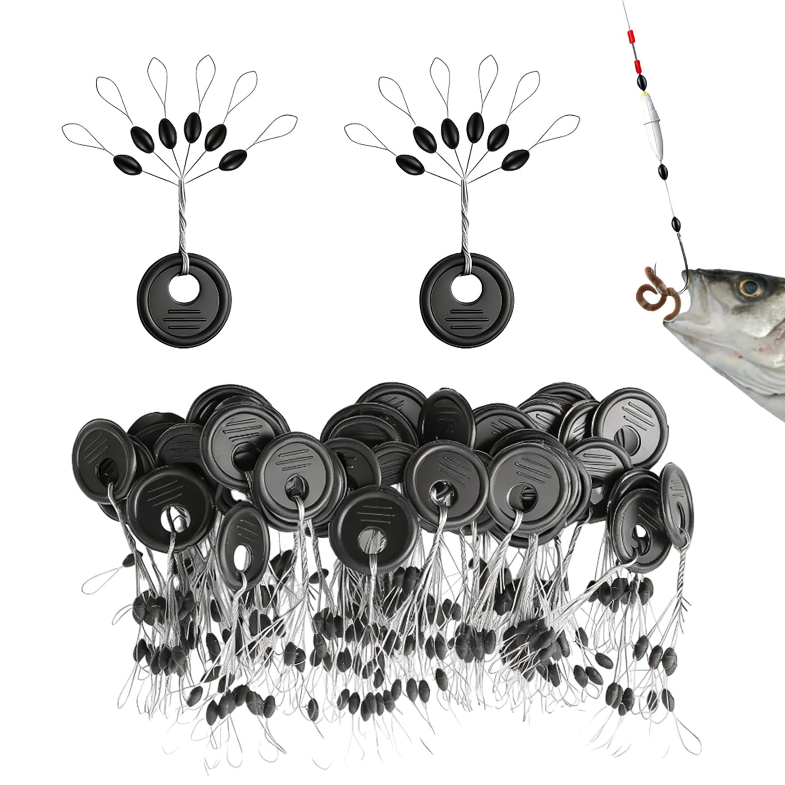 600Pcs Fishing Bobber Stopper,Pole Elastics for Fishing,6 in 1 Rubber Fishing Floats Coarse Stop,Sea Fishing Accessories,Oval Float Sinker Line Stops Black Terminal Tackle Ledgers Accessories