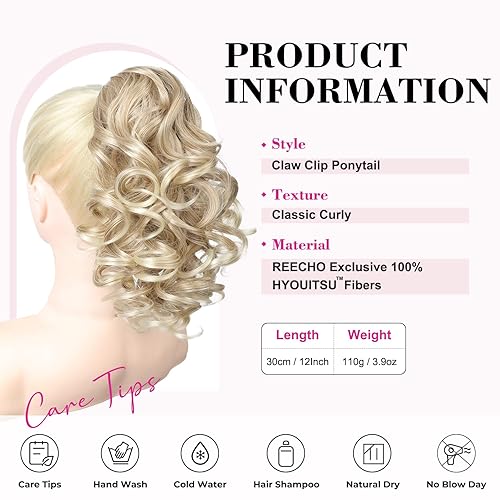 Miniatura 9 de REECHO Extensión de cola de caballo de 12 pulgadas, clásica, suelta, rizada, ondulada, clip de garra, extensiones de cabello para mujer, color