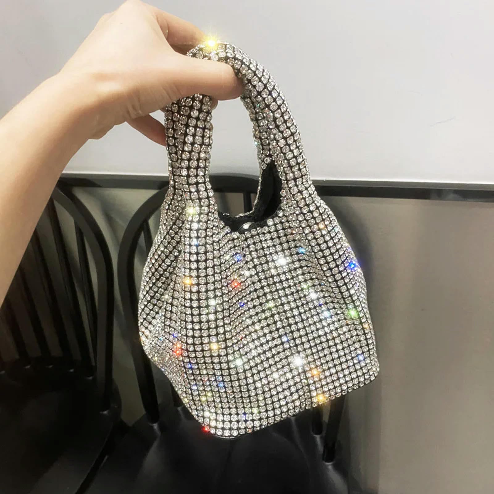 Pochette Donna da Borsa Maniglia Strass Sera Borsa Donna Borsa da Sposa Borsa Donna Bucket Bag Borsa A Tracolla-giallo-14x14x15cm
