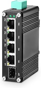 MokerLink 5 Port Gigabit Industrial Solar Battery UPS PoE Switch, Input DC9V-54V to Output DC48V, IEEE802.3af/at PoE, Mini Size, Unmanaged IP40 Network Switch -40 to 185F, 10Gbps Capacity