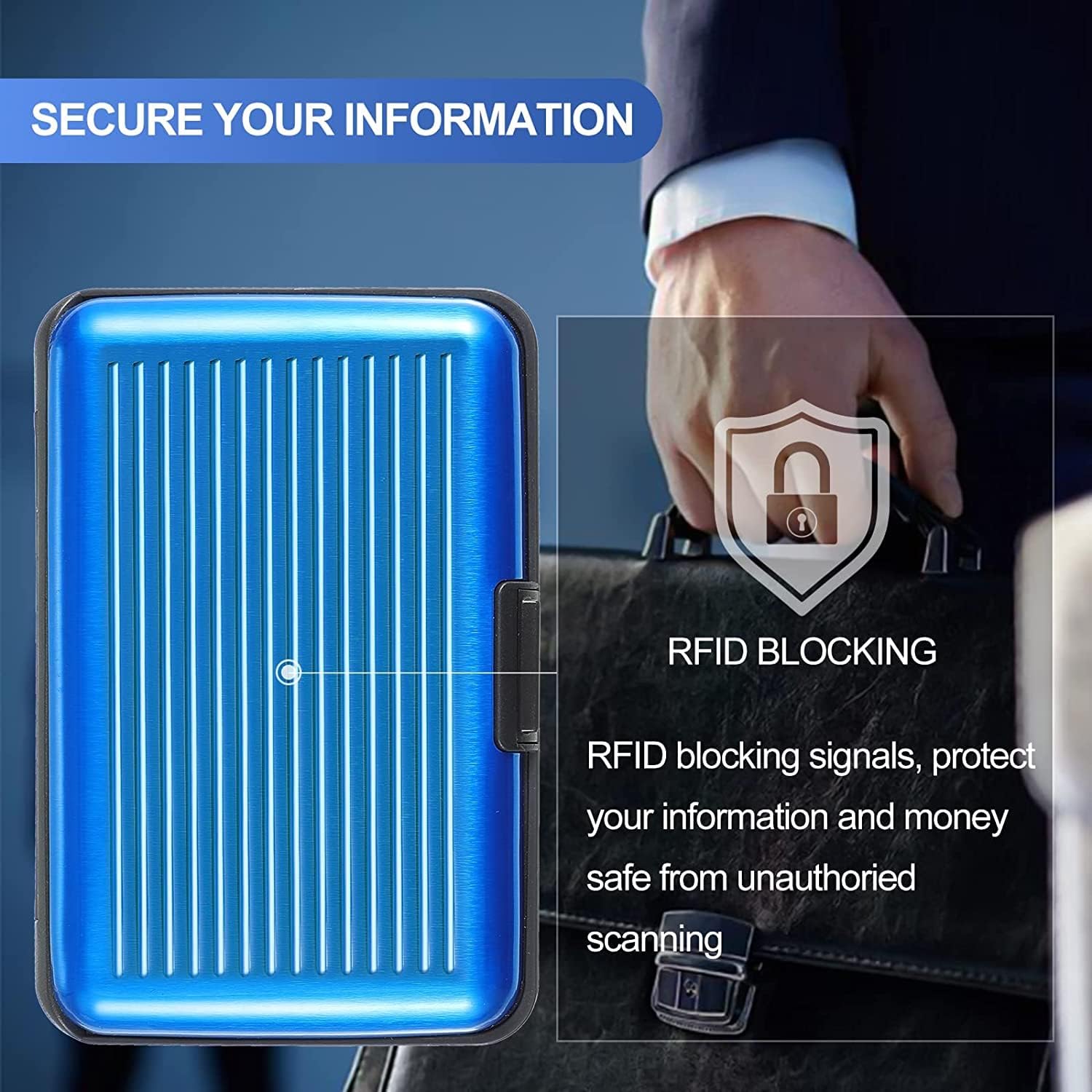 SCYORK (Pack of 2) Credit Card Holder Slim Mini RFID Blocking Credit Card Protector Aluminum Business Card Case Metal ID Organizer Wallet with 6 Slots for Women Men (Red, Blue)