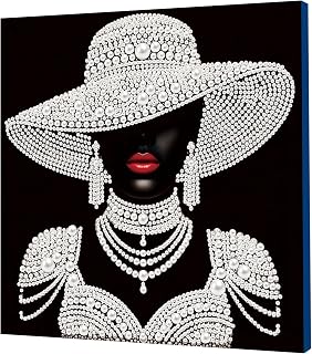 DIY Pearl Dot Painting Kit with Frame, Lady with Red Lips Handmade Craft, 25x25cm, Gorgeous Wall Decor for Home Dressing Room Coffee Bar Decoration