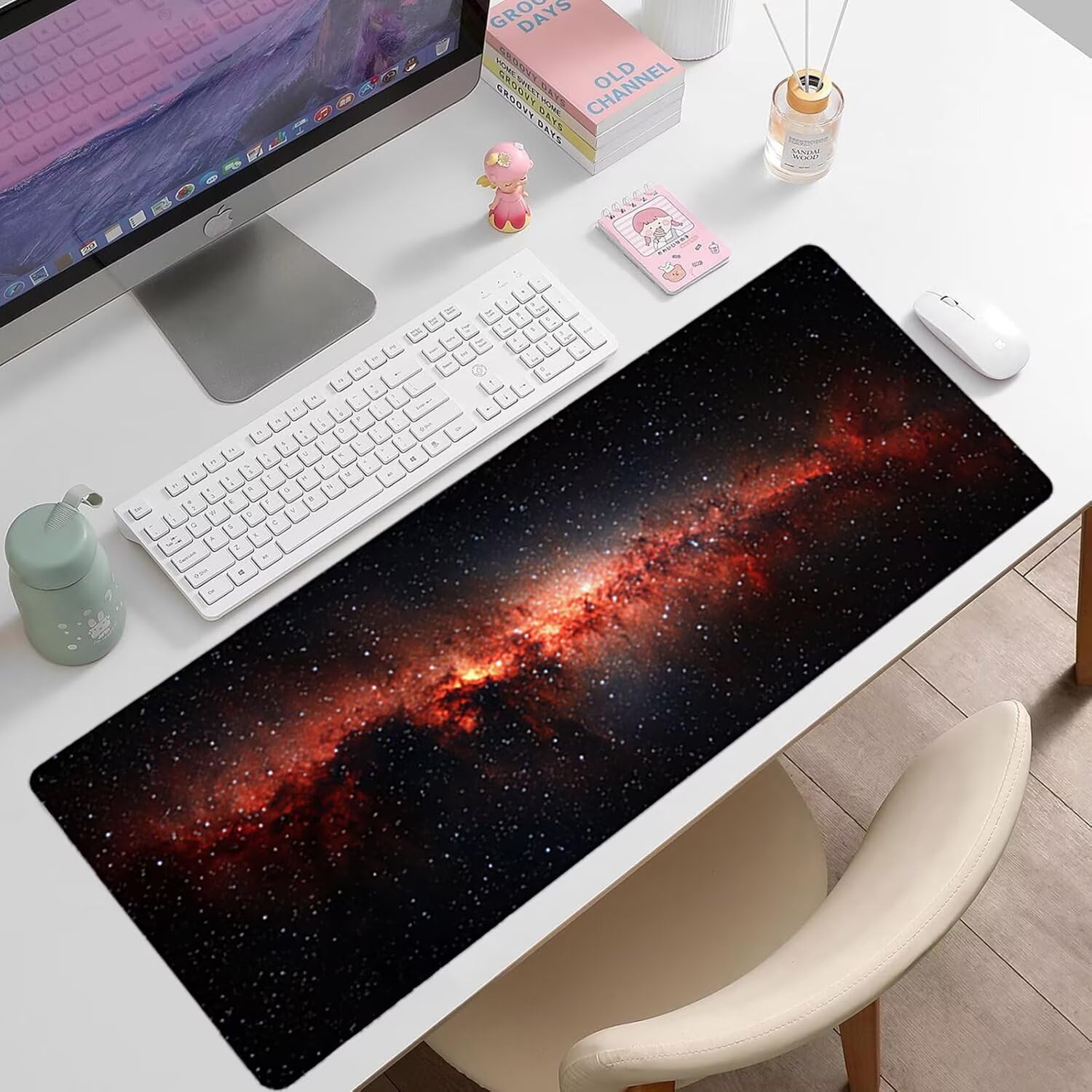 Podkładka pod mysz do gier XXL Gwieździste niebo - 1400 x 600 x 3 mm - Krajobraz antypoślizgowa wodoodporna podkładka na biurko z szytymi krawędziami dla graczy, komputerów PC i laptopów-35614