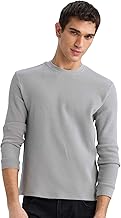 DeFacto Man Regular Fit Crew Neck Long Sleeve Casual Knitted Body D7504AX,Light Grey XXL
