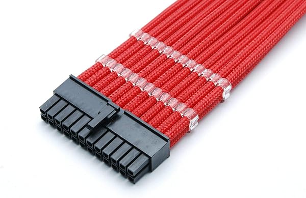 24 Pin ATX Motherboard Sleeved Extension Cable 30cm + 2 Cable Combs (Red) - 2