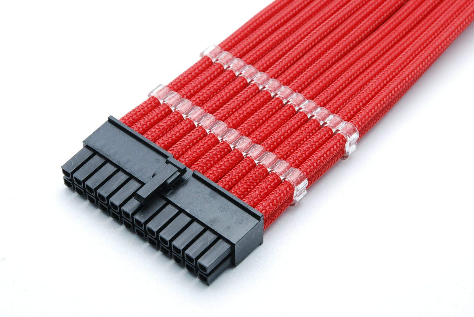 24 Pin ATX Motherboard Sleeved Extension Cable 30cm + 2 Cable Combs (Red) — view 2