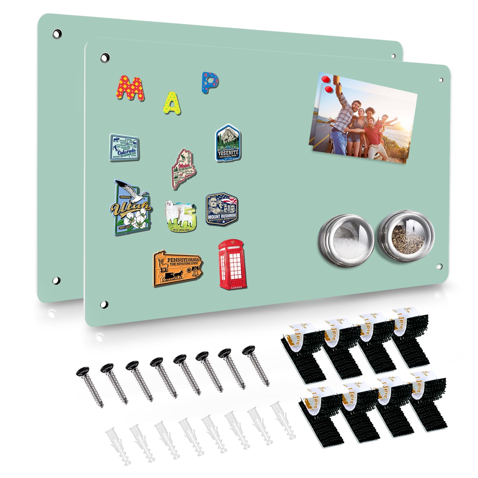 Green 2Pack Magnetic Board,17.5" x 11.4" Magnet Bulletin Board to Display Magnetic Notes, Poetry, Photos, Suitable for Wall, Refrigerator, Cabinet etc, Come with 4 Pcs Dual Lock Tape and Screws
