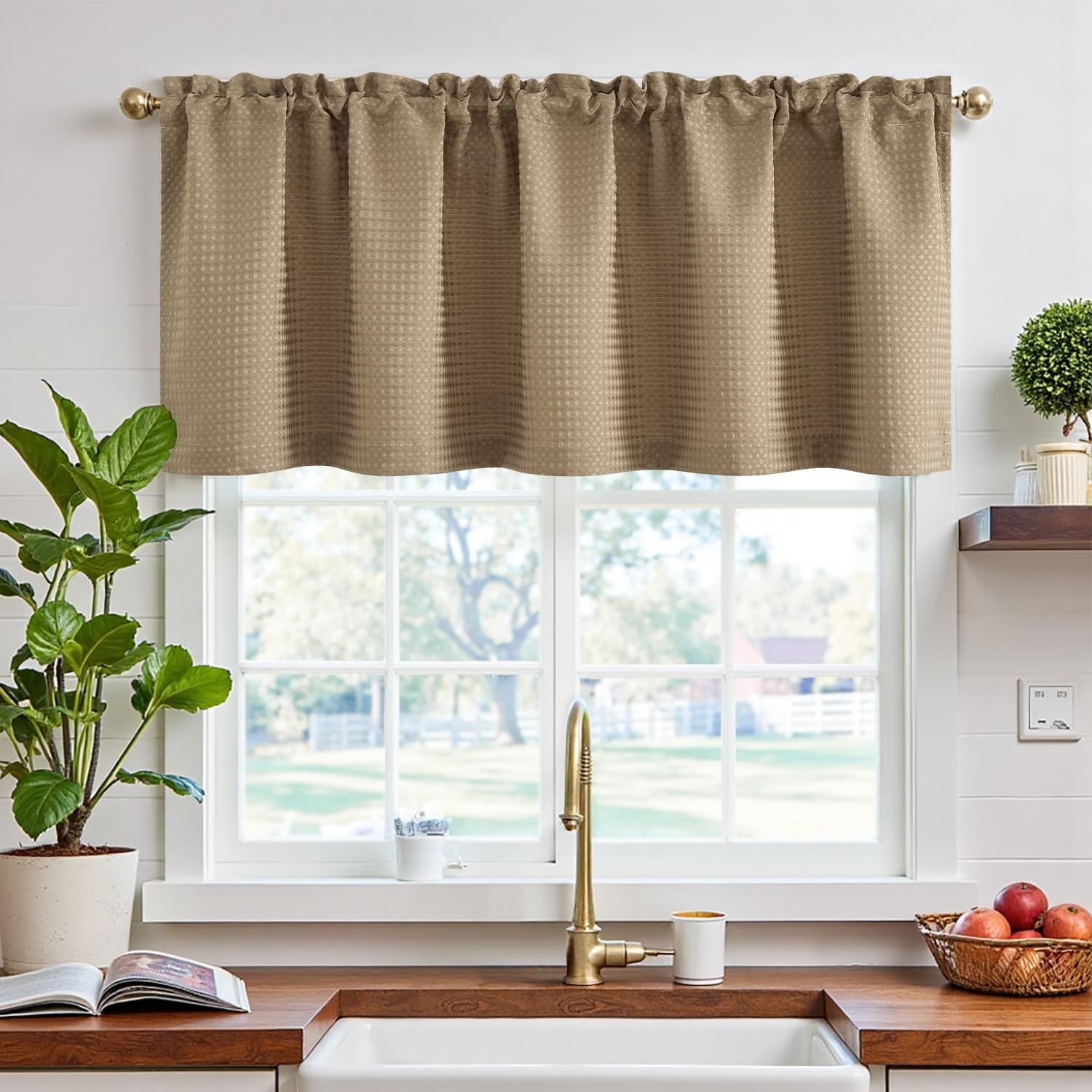 TOPICK Küchenvorhang, Wohnzimmer, mit Waffelmuster, für den Außenbereich, Kurzfenster, Vorhänge, Scheibengardinen, Dekoration, Terrasse, Schlafzimmer, Schrank