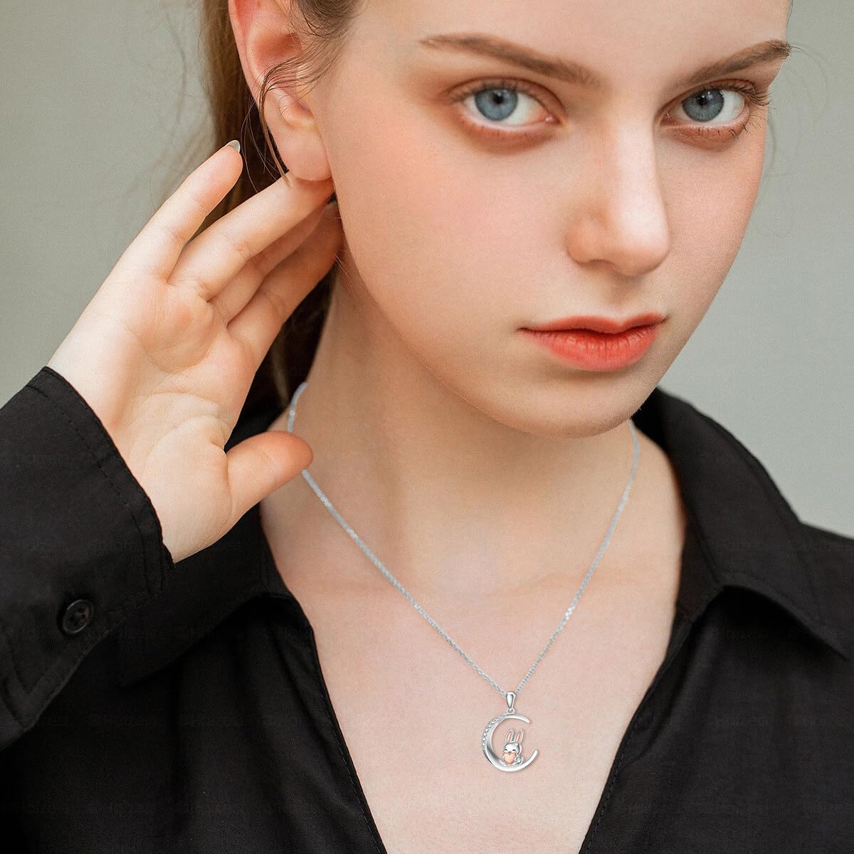 Diamond Bunny Necklace for Women 925 Sterling Silver Moon Rabbit Pendant Necklace Cute Animal Jewelry Gifts for Her - Image 5