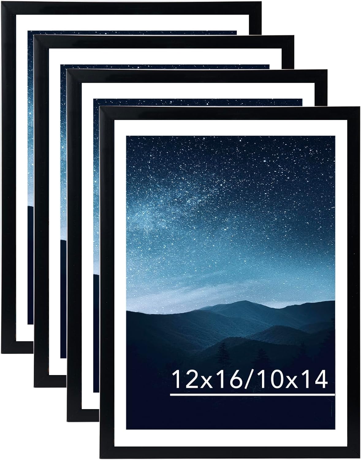 12x16 Picture Frame Set of 4 Black for 30 x 40cm Diamond Art Painting, Display Photo 10x14 with Mat or 12 x 16 Without Mat, Wall Hanging Large Frame, 4 Pack