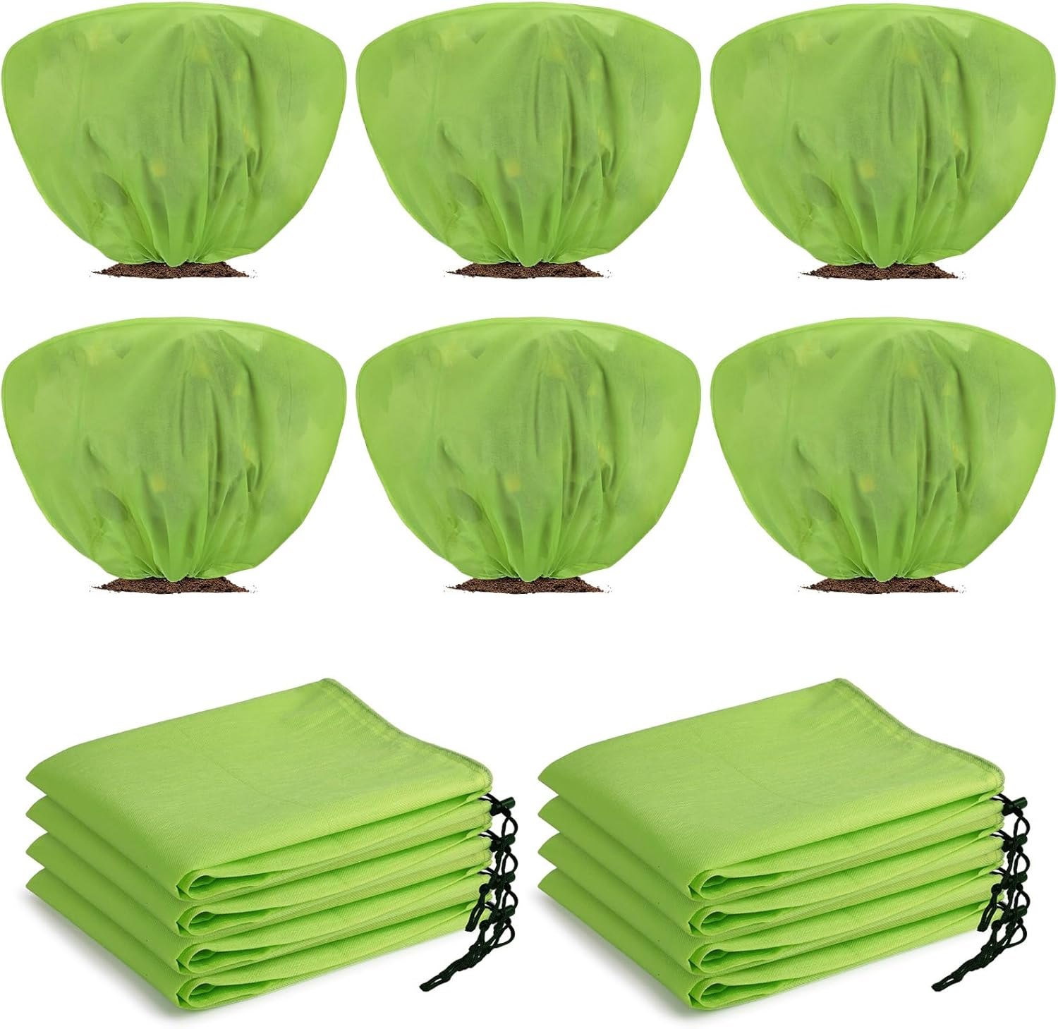 12 Pcs Winter Plant Covers Freeze Protection 39.4x23.6 Inch Horizontal Shrub Tree Rose Plant Protection Bags Frost Blanket with Drawstring for Fall Winter Outdoor Garden Planting (Green)