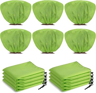 6 Pcs Winter Plant Covers Freeze Protection 39.4x23.6 Inch Horizontal Shrub Tree Rose Plant Protection Bags Frost Blanket with Drawstring for Fall Winter Outdoor Garden Planting Green