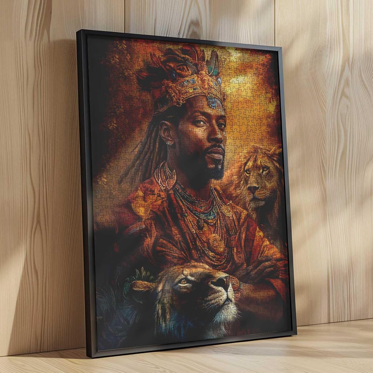 1000 Piece Jigsaw Puzzles for Adults African American King Jigsaw Puzzle Animal Lion 1000 Pieces Puzzles Game Africa Black Man Wall Decor Black King DIY Craft Puzzle Art African American Male Gift