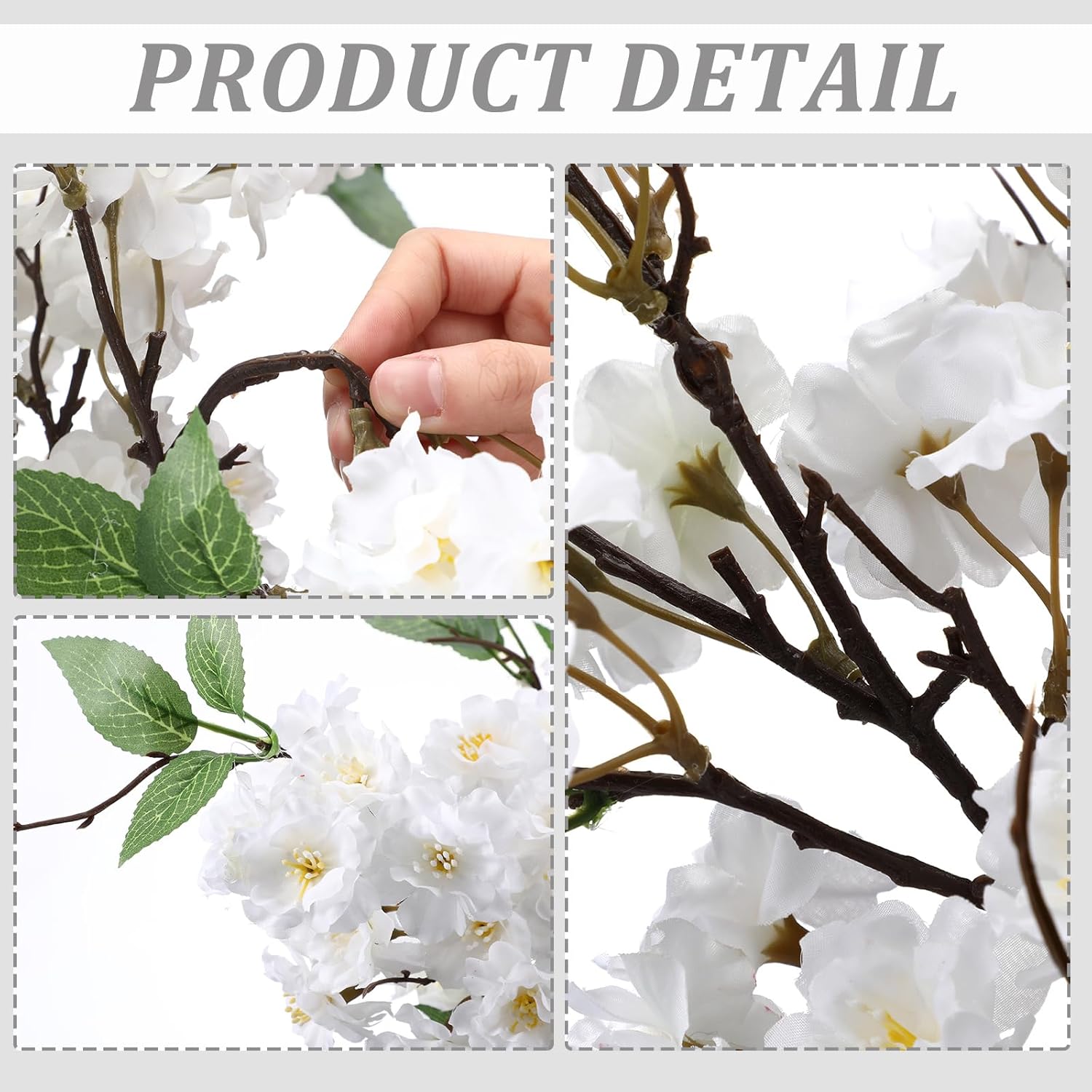 Artificial Cherry Blossom Branches 38 Inch Fake Wedding Silk Cherry Blossom Tree Stems 4 Pcs Faux Flowers Floral Arrangements for Home Vase Wedding Table Decor(White) - Image 3