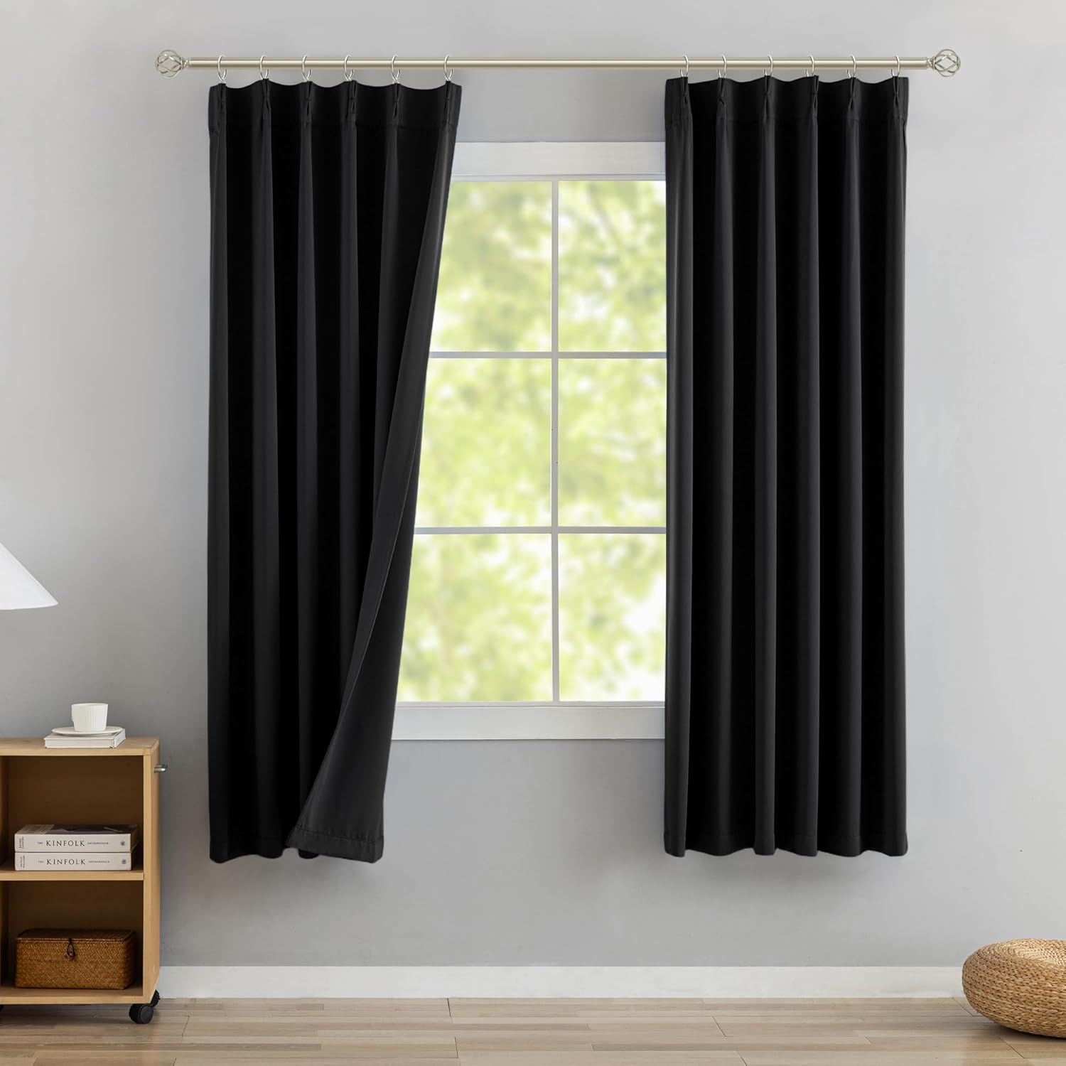 DONREN Black Pinch Pleated Blackout Curtains with Hooks - 78 inch Length Room Darkening Thermal Insulated Window Curtain Drapes for Living Room Bedroom Set of 2 Panels 40" Wx78 L