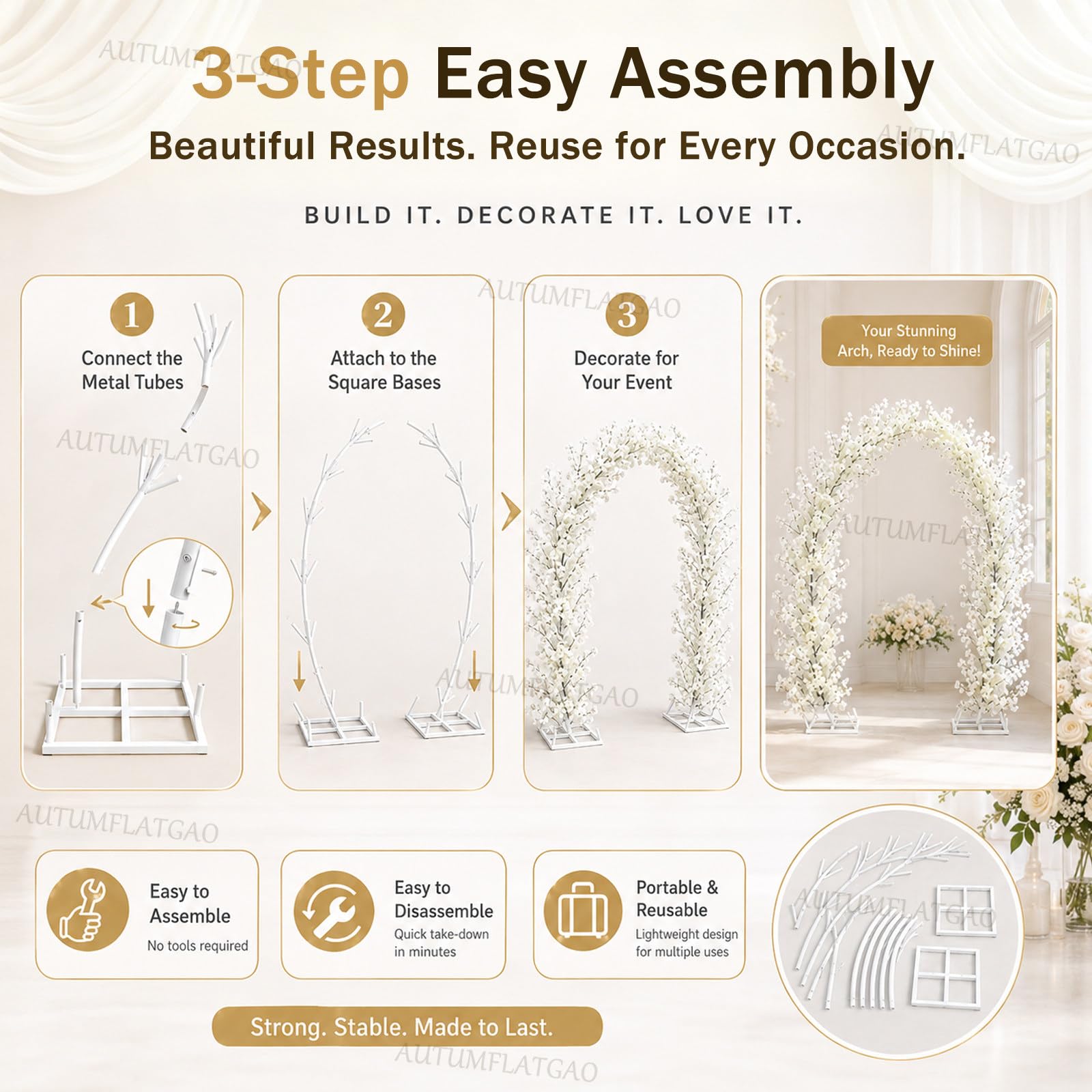 Deko Bogen Mit Ständer 2er Set, 2,2 M Weißer Metall-Traubogen Hochzeit, Hochzeitsbogen Als Hintergrundständer Für Trauung, Fotobox, Party, Empfang Und Gartendeko