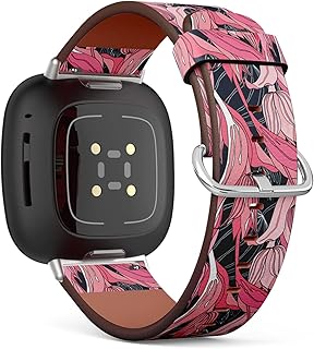 CJBROES Replacement Leather Watch Band, Compatible with Fitbit Versa 3 and Fitbit Sense of Wristband Bracelet Accessory - Pink