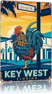 Chicken Key West Florida City Scenery Poster Home Wall Decor, Suitable For Bedroom, Living Room, Bar, Kitchen And Dining Room, Landscape Metal Signs 8 X 12 Inch