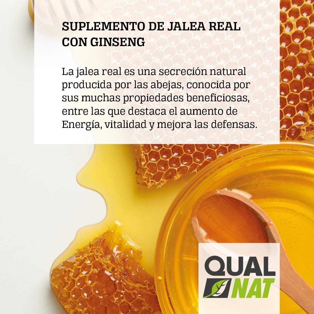 Jalea Real 100% Natural - Suplemento con Ginseng y Vitamina C | Jalea Real 40 Ampollas - Ayuda a Reforzar el Organismo y el Sistema Inmunitario - con Vitamina B6 y B12 - QUALNAT