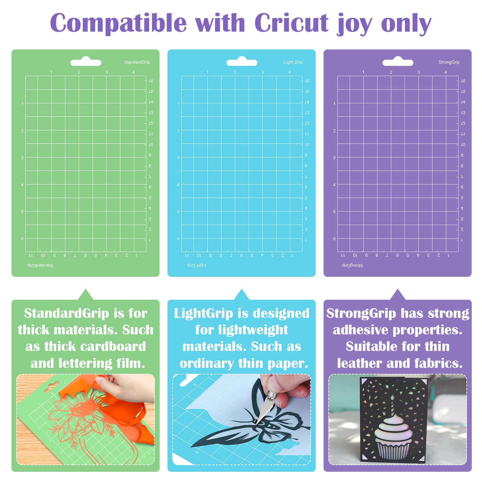 6 Pezzi Tappetino Cri-cut Joy, Tappetino da Taglio per Cri-cut Joy Accessori 4,5" x 12" 4,5" x 6,5", 3 Diversi: Standardgrip/Lightgrip/Stronggrip, Tappetino Accessori di Ricambio per Cri-cut Joy
