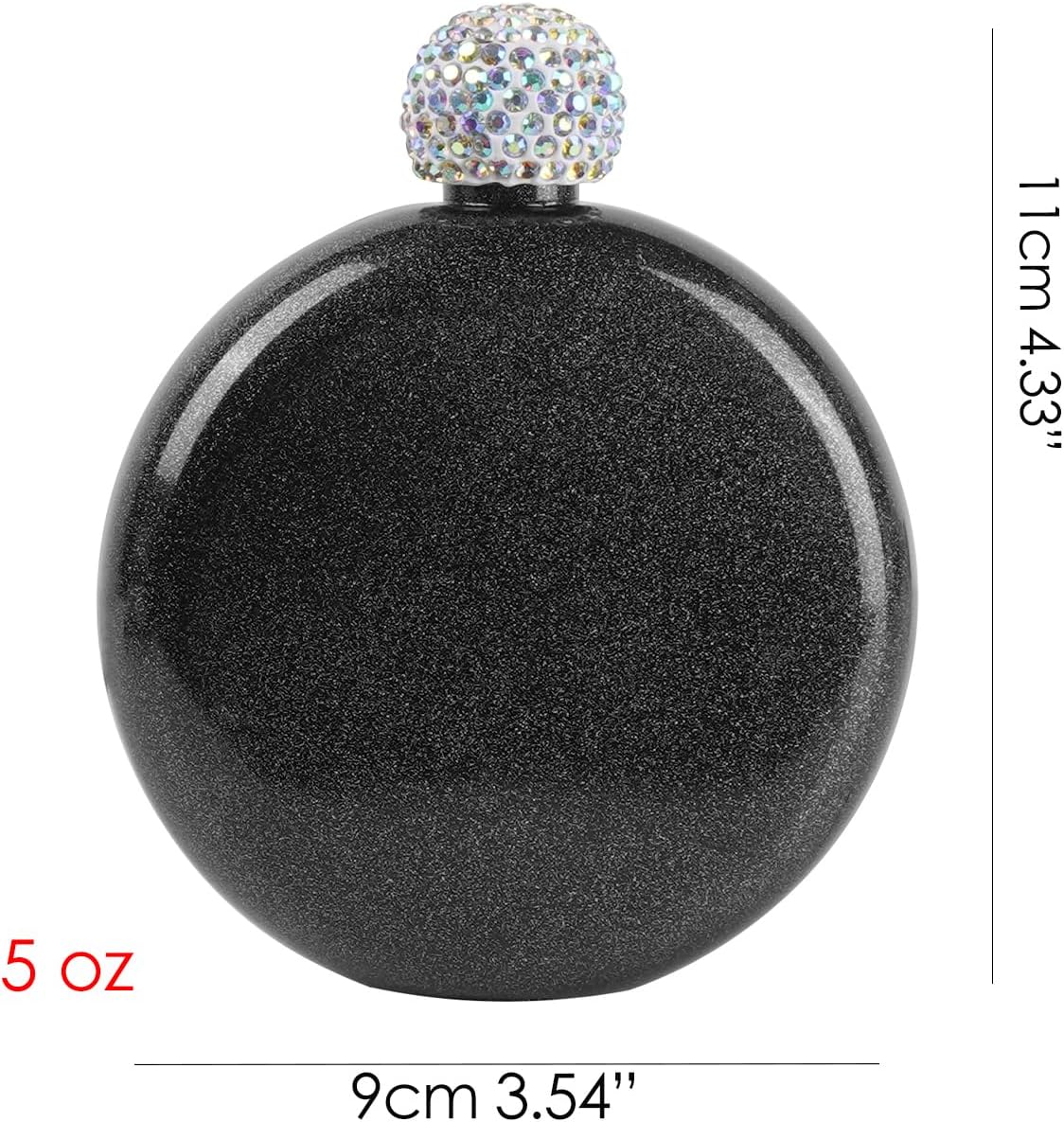 Cute Flask for Women, 5Oz 304 Stainless Steel Flask for Whiskey Liquor, Coating Liquor Flasks with Rhinestone Lid and Funnels, for Women Girls Wedding Birthday Gift (Black)