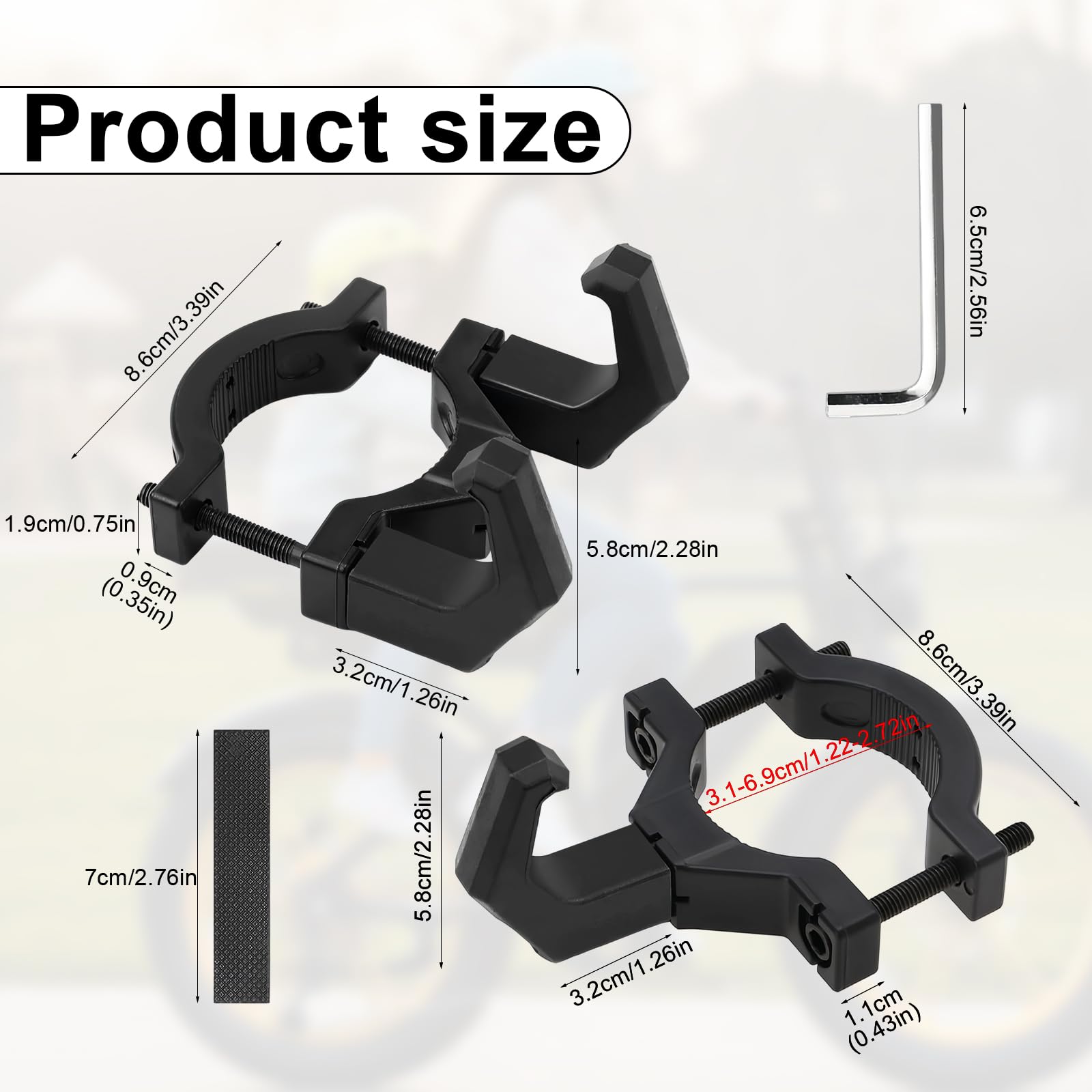 Ganchos Delanteros para E-Scooter, Gancho Simple y Doble, Abs, para Manillares 3,8-5,8 cm