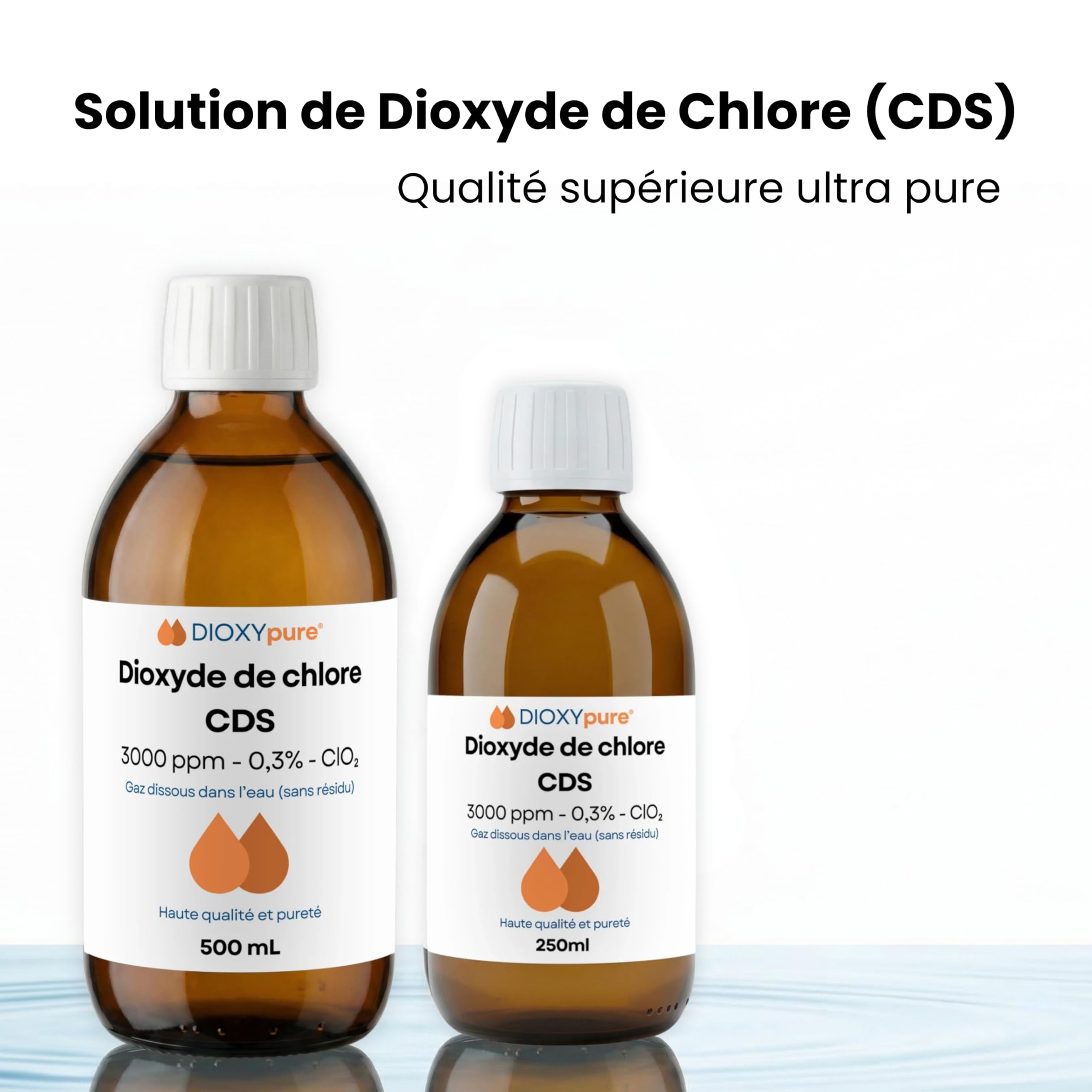 Solution de Dioxyde de Chlore - CDS - 3000 ppm - Gaz dissous dans l'eau (sans résidu) - Désinfectant - 500 mL - sans conservateurs ni substances ajoutées - Ultra Pure