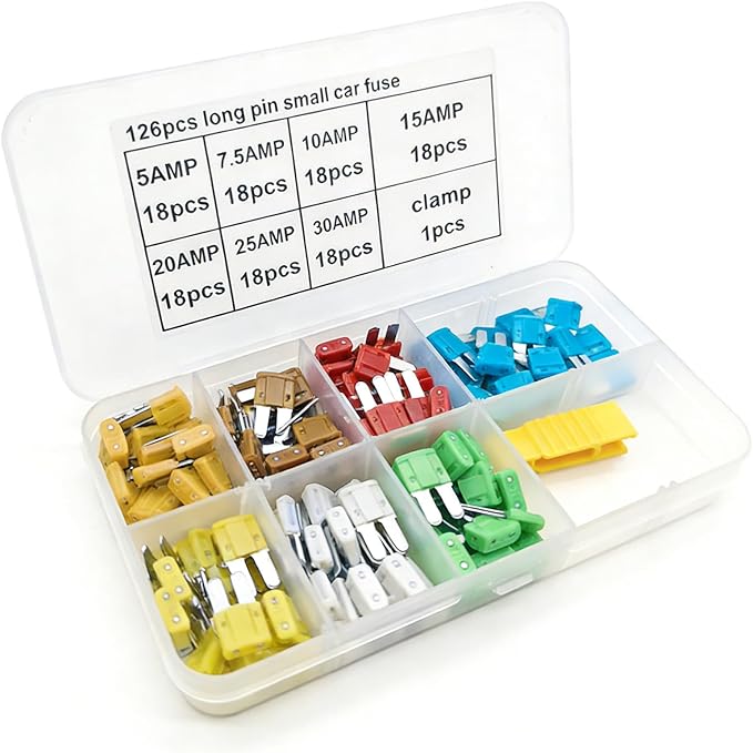 Kit de 126 fusibles automotrices estándar para auto, camioneta y camión: 5 A, 7.5 A, 10 A, 15 A, 20 A, 25 A y 30 A, marca MIXIKE miniatura 6