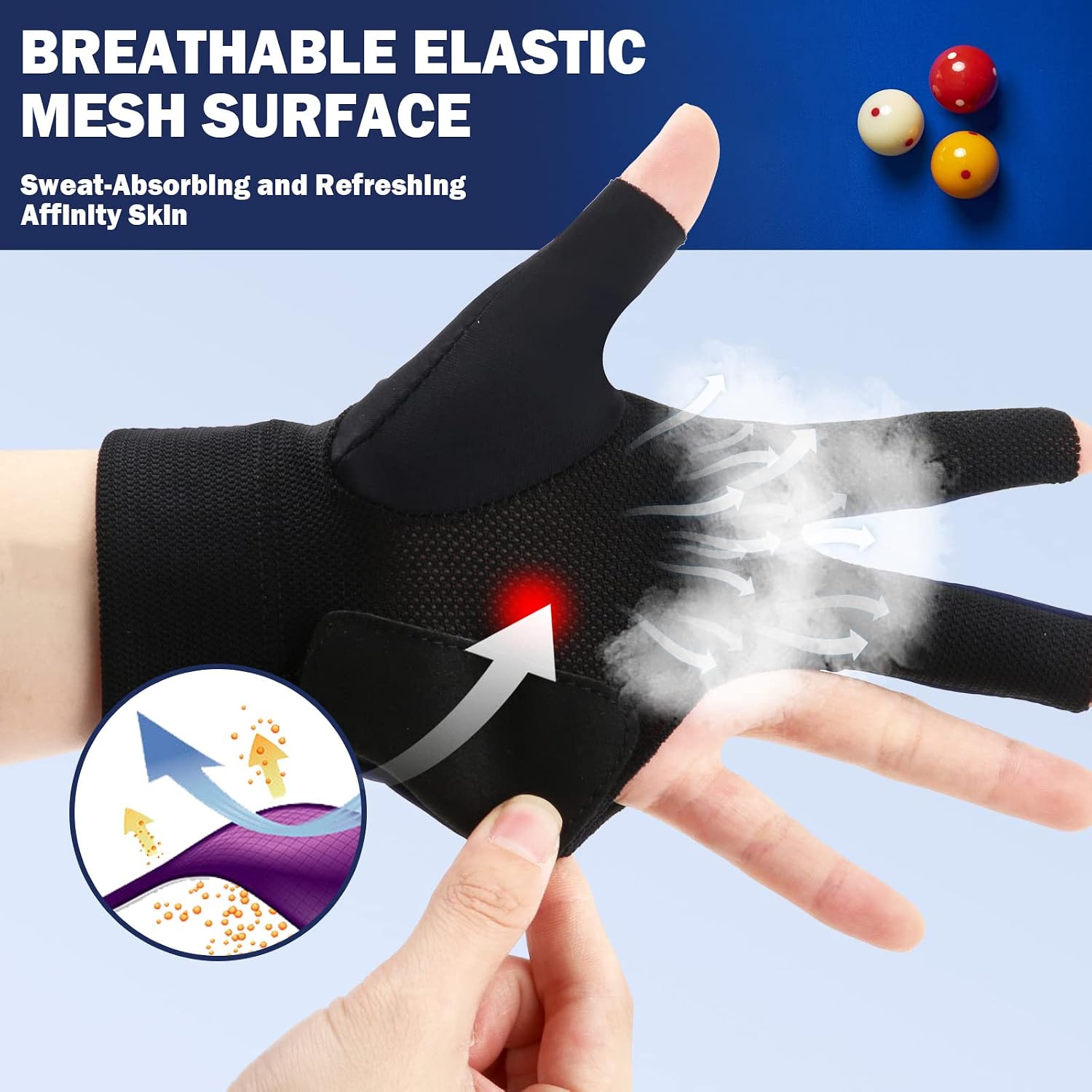 ANIMSWORD Breathable and Comfortable Billiard Pool Gloves Fits on Left Hand or Right Hand 3 Finger for Snooker Cue Sport Glove.