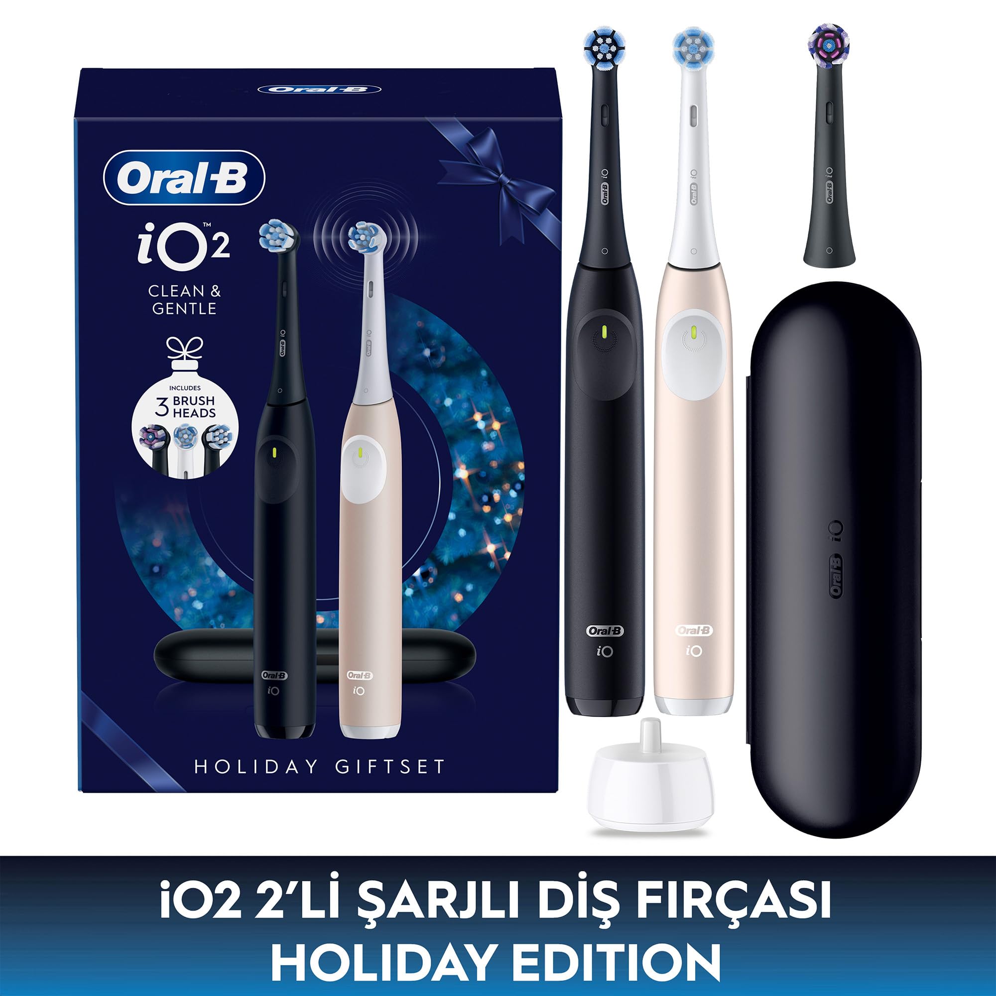 Oral-B iO Series 2 Duo Pack Brosse à dents électrique, avec 2ème manche et 3 brossettes, étui de voyage – 3 modes de brossage pour les soins dentaires, brosse à dents électrique, conçue par marron