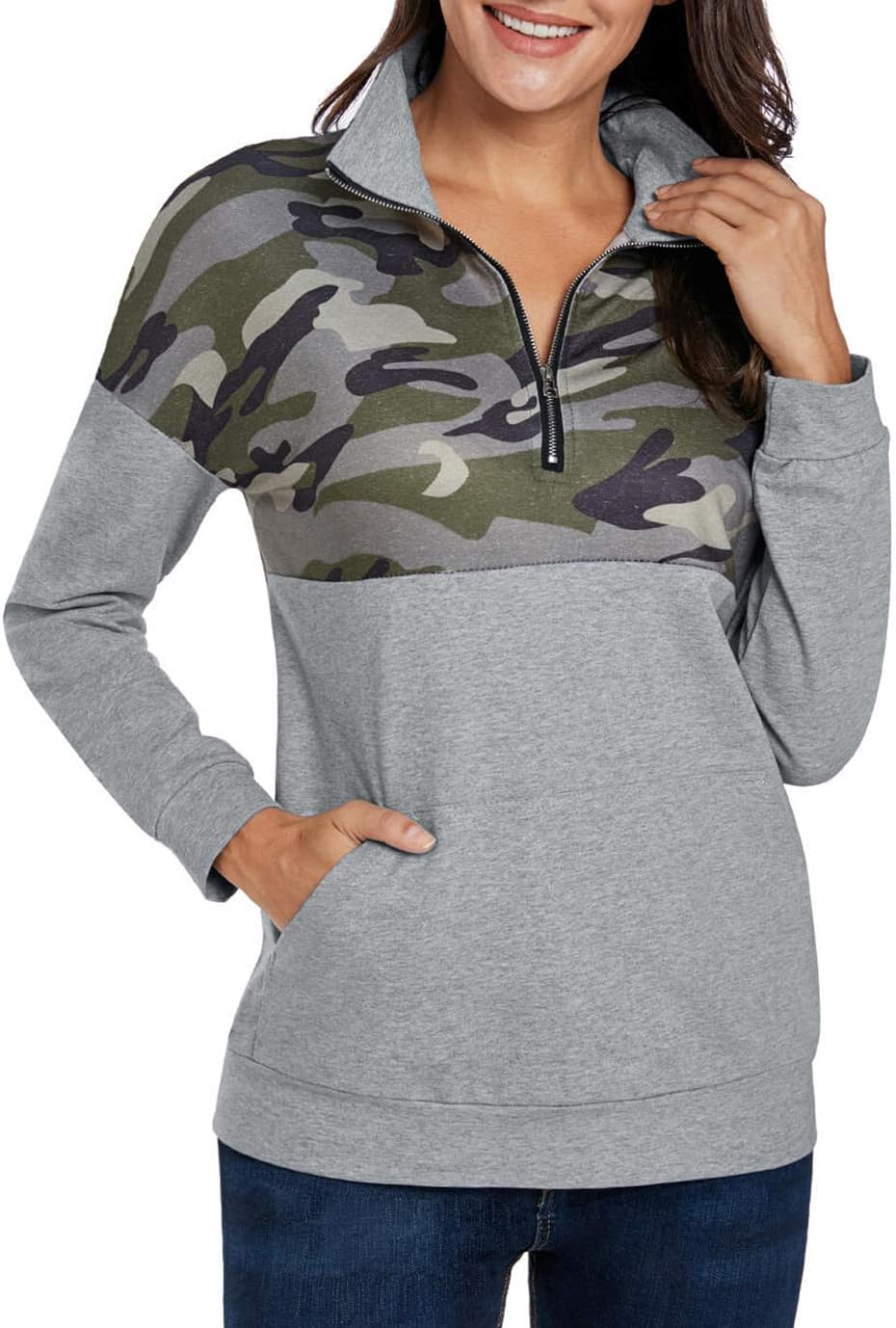 Eddoyee Women’s Sexy Zip Collar Sweatshirt with Vivid Print Long Sleeve Pocket Top
