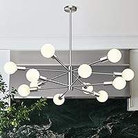 Vista 25 de Lámpara de techo moderna de 33 pulgadas, candelabros Sputnik de 12 luces, candelabro de mediados de siglo dorado cepillado y negro sobre mesa