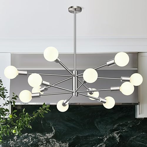 Miniatura 22 de Lámpara de araña de 30 pulgadas, lámpara de comedor de 6 luces, moderna Sputnik de color dorado cepillado y negro, lámpara de mediados de siglo