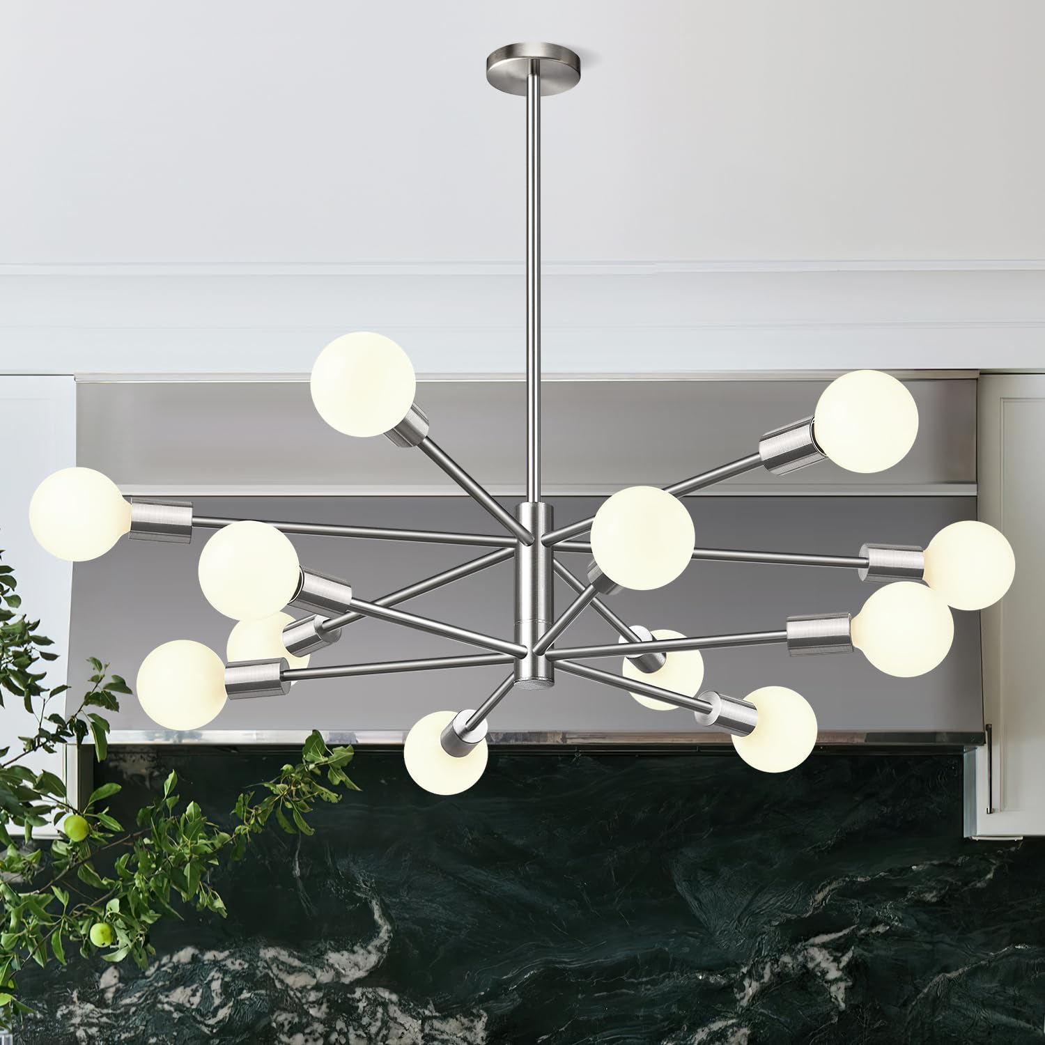 Photo 1 of 11"-52" Height Adjustable Modern Chandelier Ceiling Light Fixture, 12-Light Sputnik Chandeliers Brushed Nickel Mid Century Chandelier Over Table, Chandeliers for Dining Room (Bulbs Not Included)