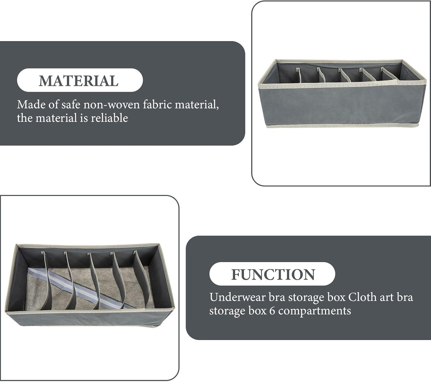 Luxshiny 3pcs Bra Organizer for Drawer, 6-compartment Non-woven Storage Box