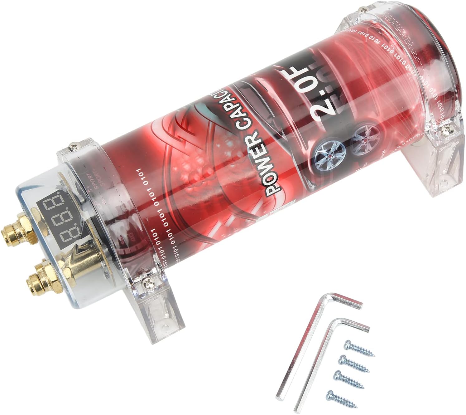Car Audio Capacitor, Heavy Duty ABS Metal Strong Finish High Performance 2 Farad Digital Capacitor for Car