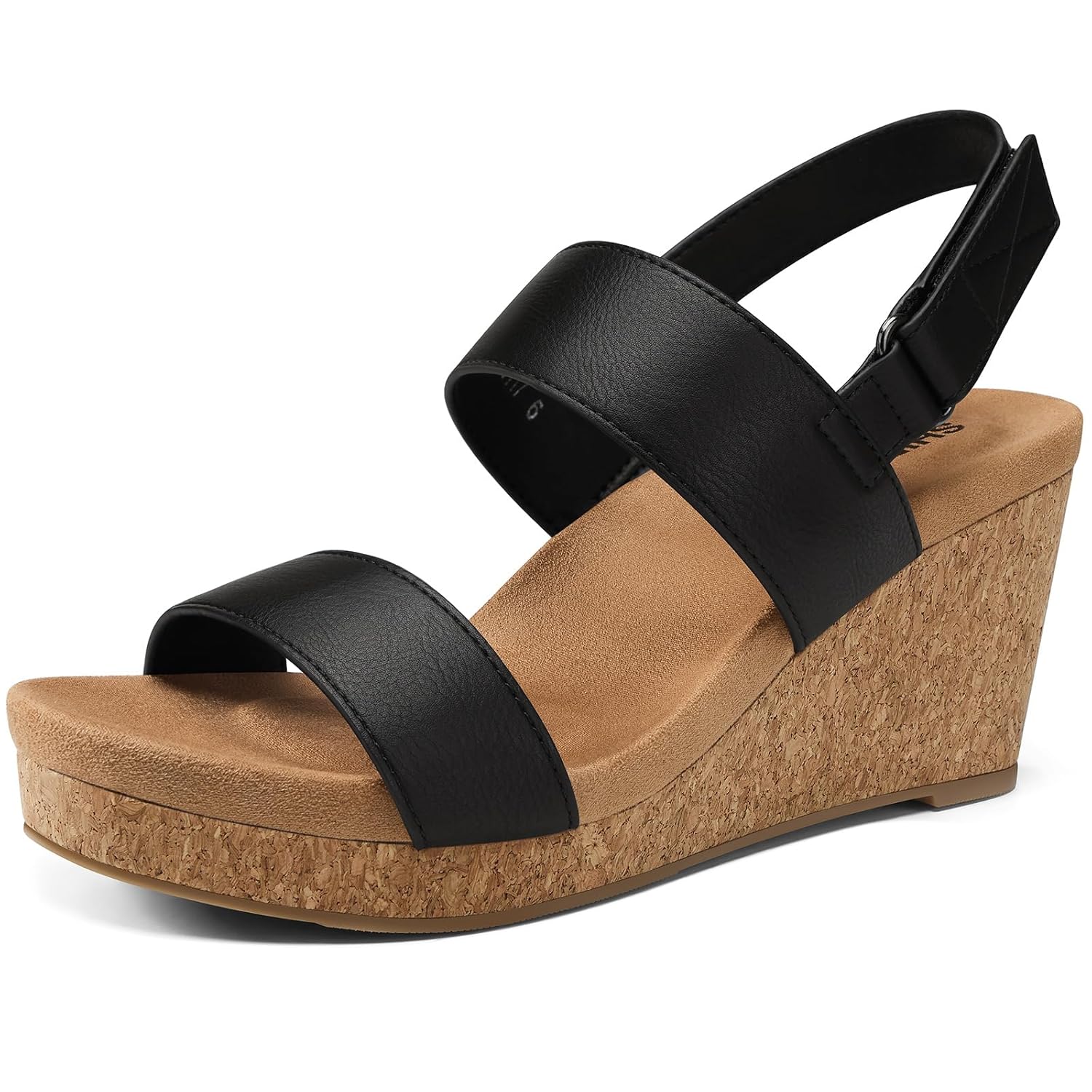 SHIBEVER Wedge Sandals for Women Dressy Comfortable Suede Memory Foam Cork Platform Sandals Hook Loop Ankle Strap Casual