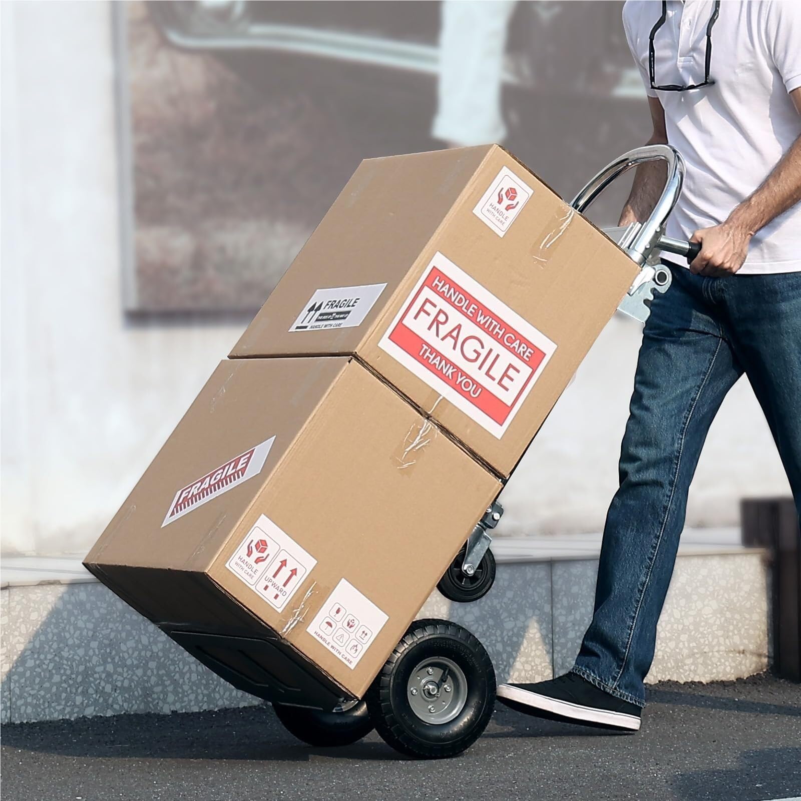 Transportkarre Hubwagen Aluminium-Sackkarre 2 In 1 Hochleistungsindustrieller Faltender Transportwagen Mit Gummirädern Transporthilfe