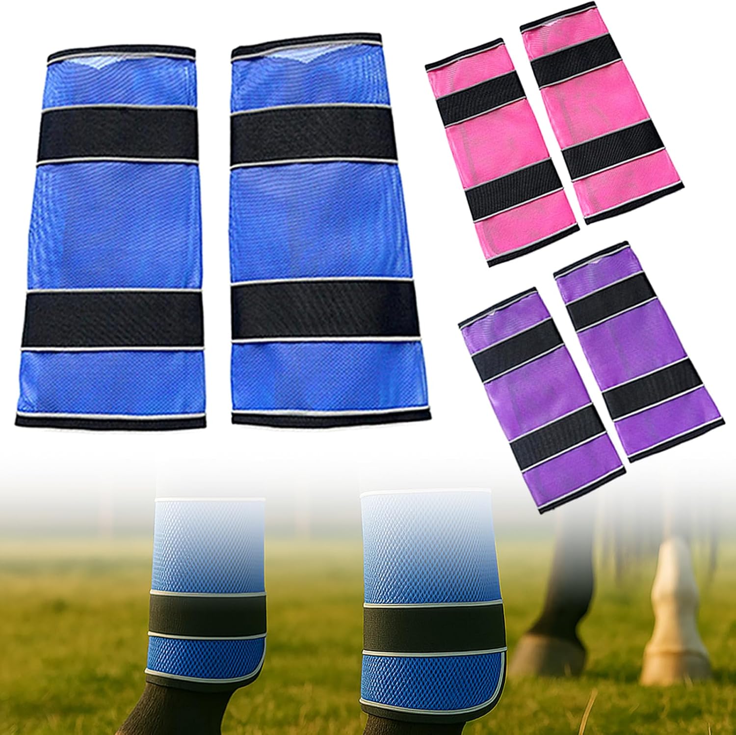 2-Pack Fly Boots for Horses (Horse Fly Leggings) | Breathable Mesh, No-Rub Loose-Fit with Reflective Strips, to Prevent Painful Fly Bites
