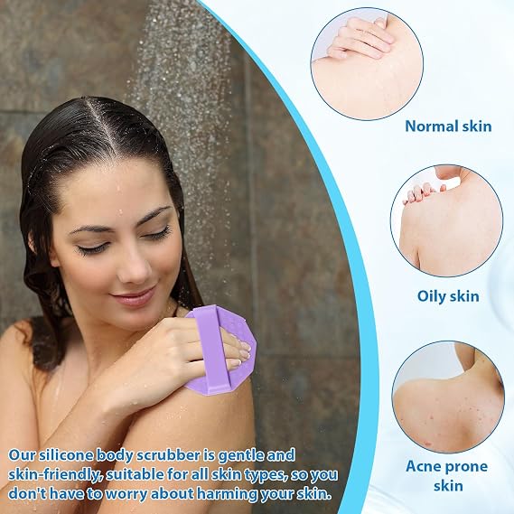 2 Pack Silicone Body Scrubber Shower Scrubber | Gentle Exfoliating Back Loofah Scrubbers Set, Antimicrobial Silicone Loofah, Soft Handheld Brushes for Men Women