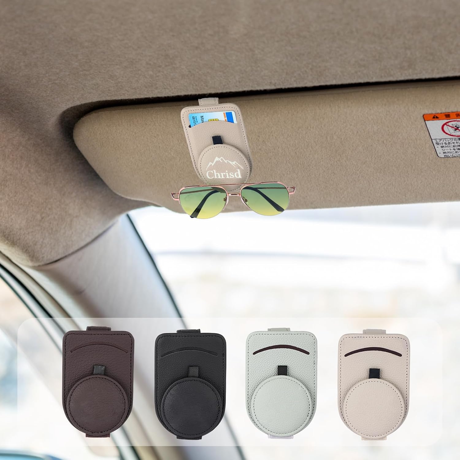 Personalized Car Sun Visor Clip, Custom Leather Sunglass Holder with Photo & Text Printing, Universal Fit, for Any Occasion (Text Style)