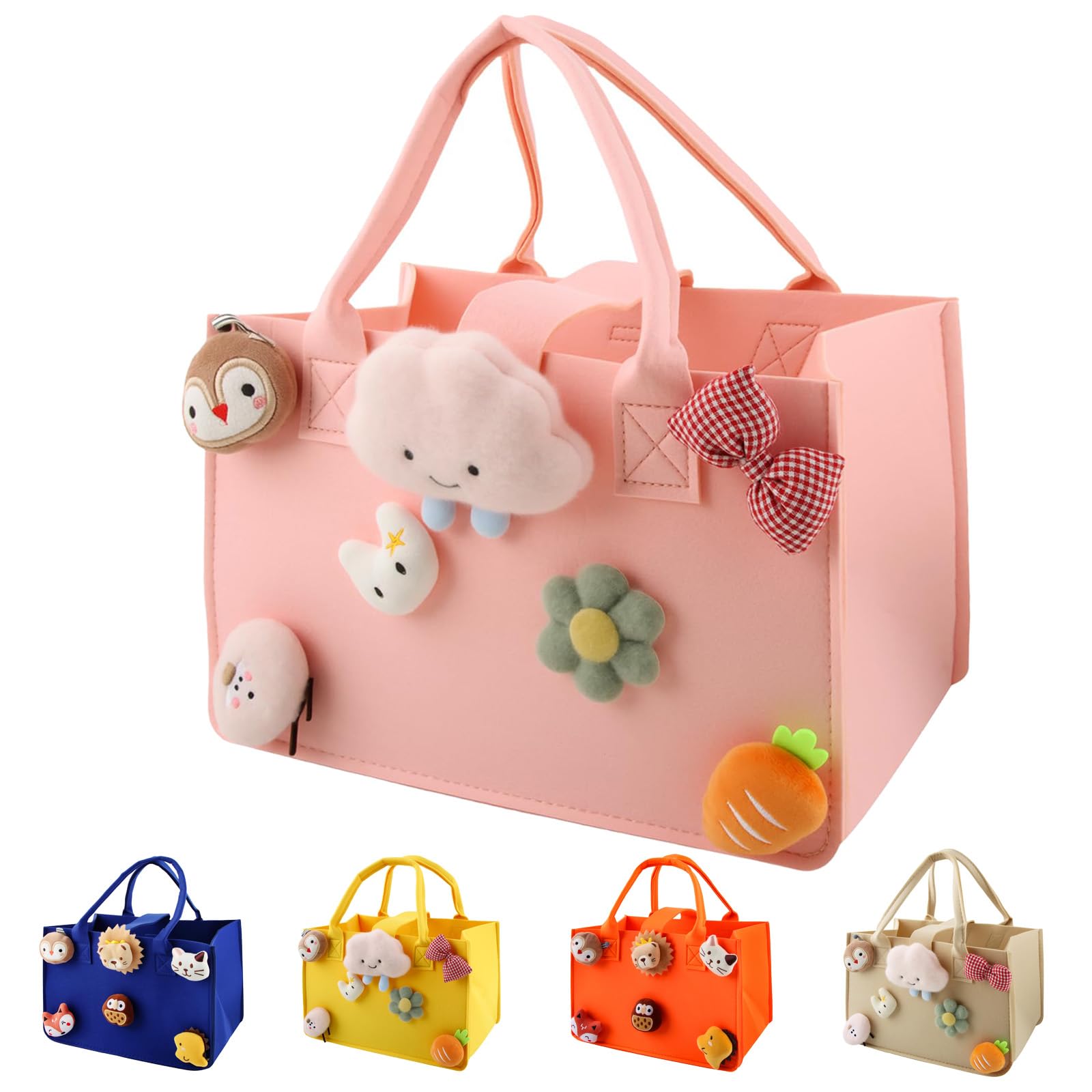 HUANYO Felt Storage Bag for Kids, 30x20x18 cm Colourful Toy Organiser with Handles, DIY Gift Bag for Holidays, Birthday, Christmas Presents (Pink)