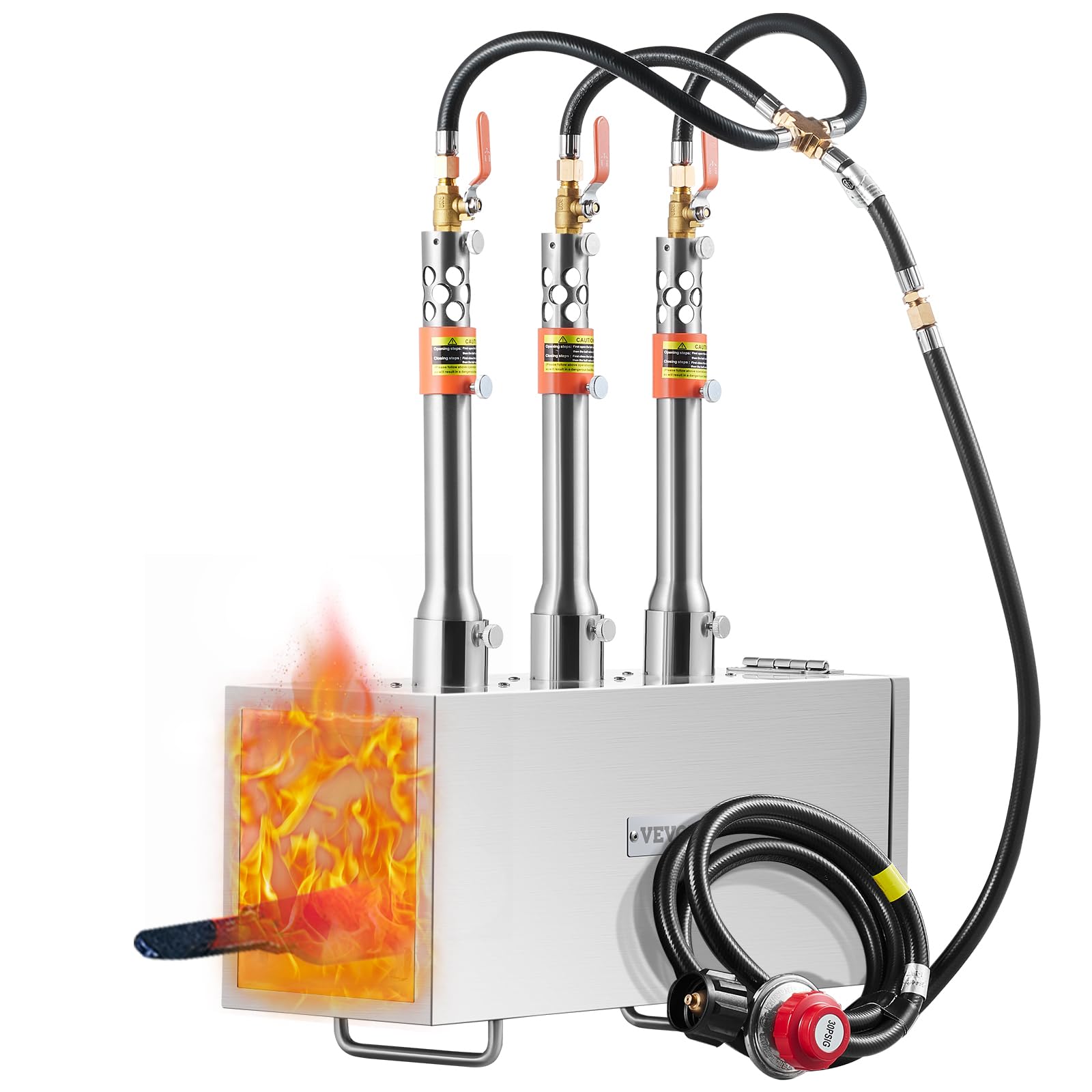 VEVOR Portable Propane Forge, 3 Burner Farrier Forge, 2600℉ Tool and Knife Making Blacksmithing Gas Forge, Large Capacity Square Stainless Steel Gas Forging Tools and Equipment for Metal Forging