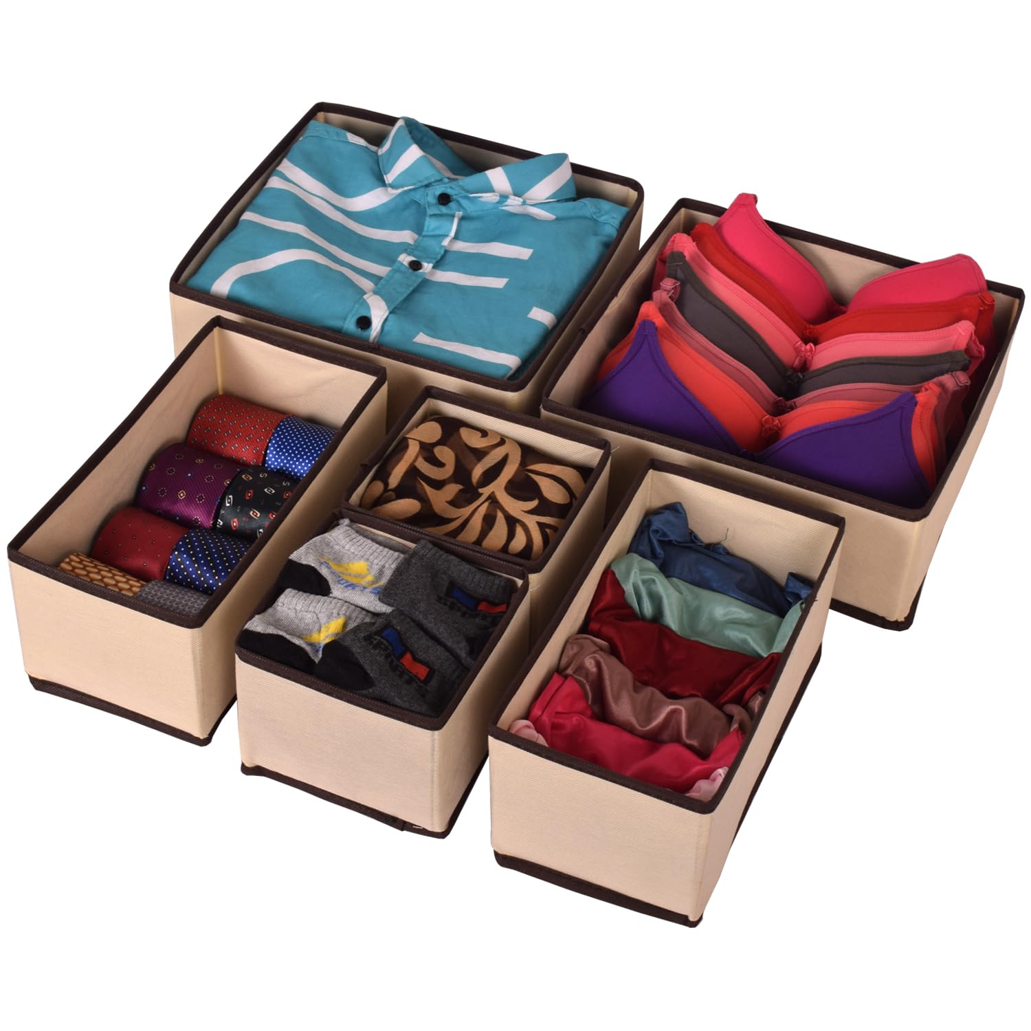 OCEANEVO Set of 6 Foldable Wardrobe Closet Organizer for Clothes, Drawer Storage Organiser for Innerwear, Lingerie, Socks, Tie, Scarf – Non Woven – Beige, Clothing OCEANEVO Set of 6 Foldable Wardrobe Closet Organizer for Clothes, Drawer Storage Organiser for Innerwear, Lingerie, Socks, Tie, Scarf – Non Woven – Beige, Clothing